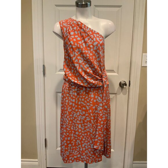 Diane Von Furstenberg Agantha Popcorn Orange & Blue One Shoulder Size 14 NWT!